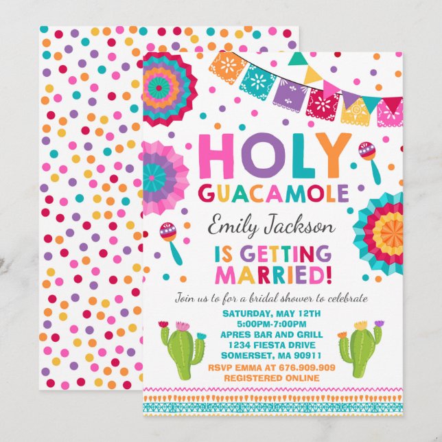 Fiesta Bridal Shower Invitation Holy Guacamole (Front/Back)