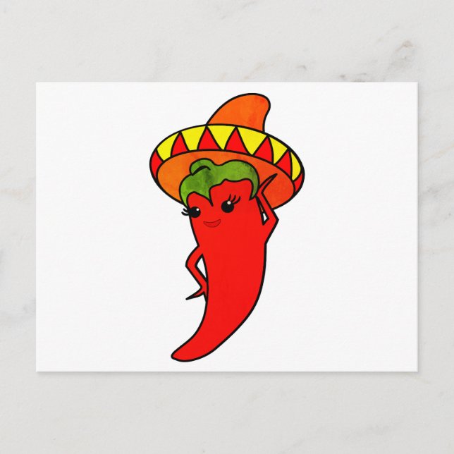 Fiesta Bridal Shower Kawaii Red Hot Pepper Diva Postcard (Front)