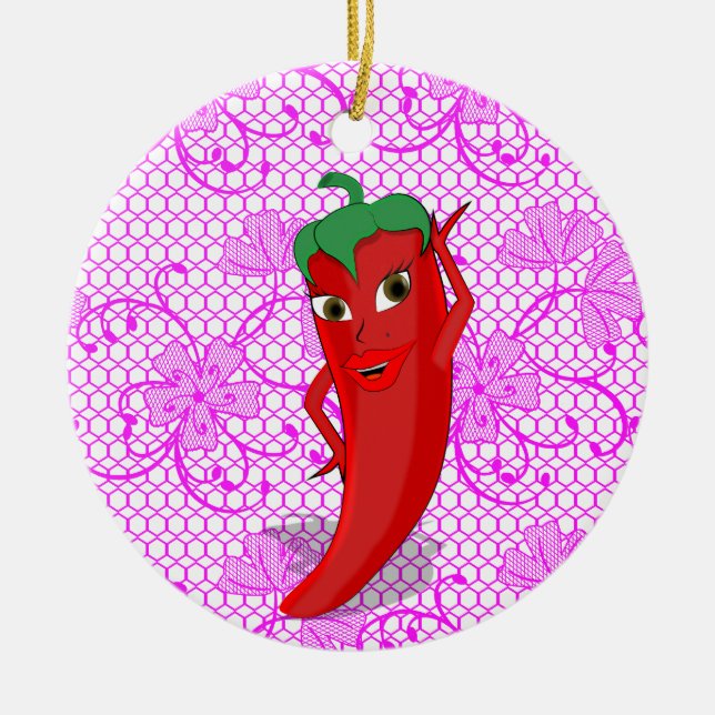 Fiesta Bridal Shower With Red Hot Pepper Diva Ceramic Ornament (Front)