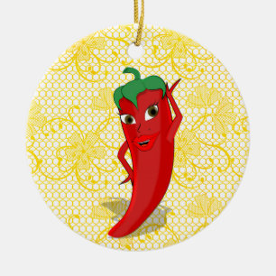 Fiesta Bridal Shower With Red Hot Pepper Diva Ceramic Ornament