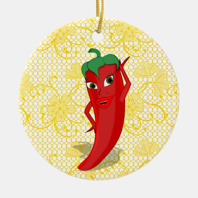 Fiesta Bridal Shower With Red Hot Pepper Diva Ceramic Ornament (Front)