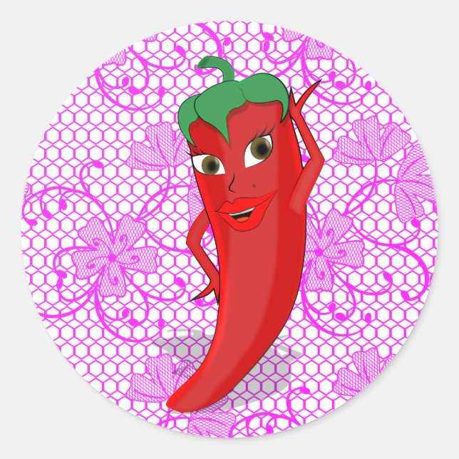 Fiesta Bridal Shower With Red Hot Pepper Diva Classic Round Sticker (Front)