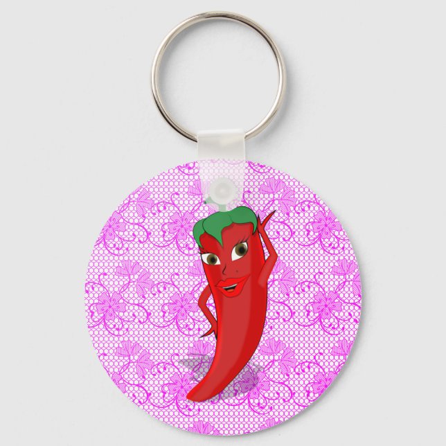 Fiesta Bridal Shower With Red Hot Pepper Diva Keychain (Front)