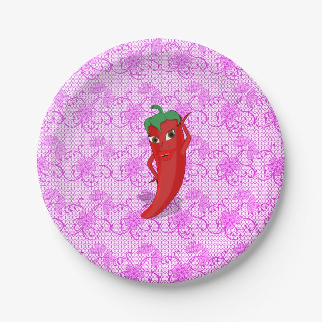 Fiesta Bridal Shower With Red Hot Pepper Diva Paper Plate (Front)