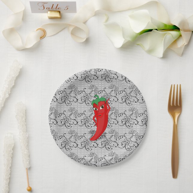 Fiesta Bridal Shower With Red Hot Pepper Diva Paper Plate (Wedding)