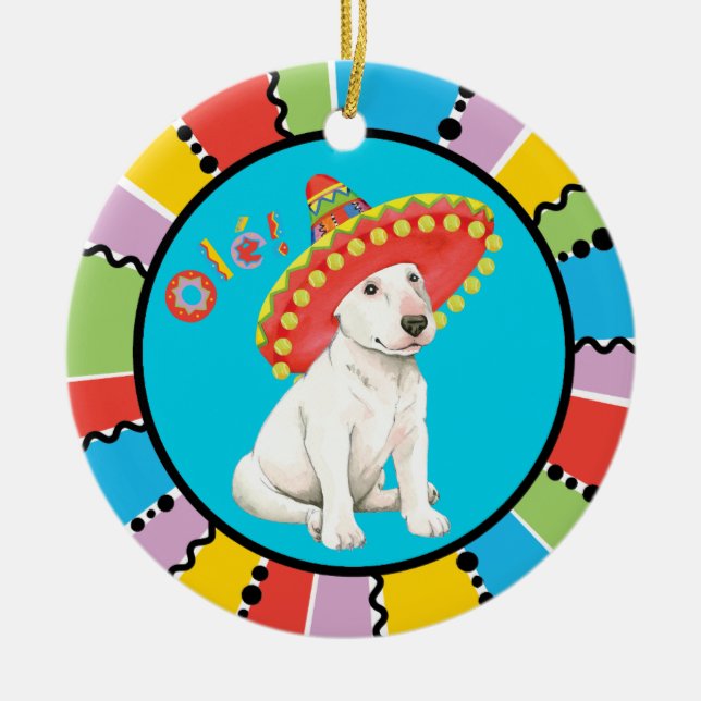 Fiesta Bull Terrier Ceramic Ornament (Front)