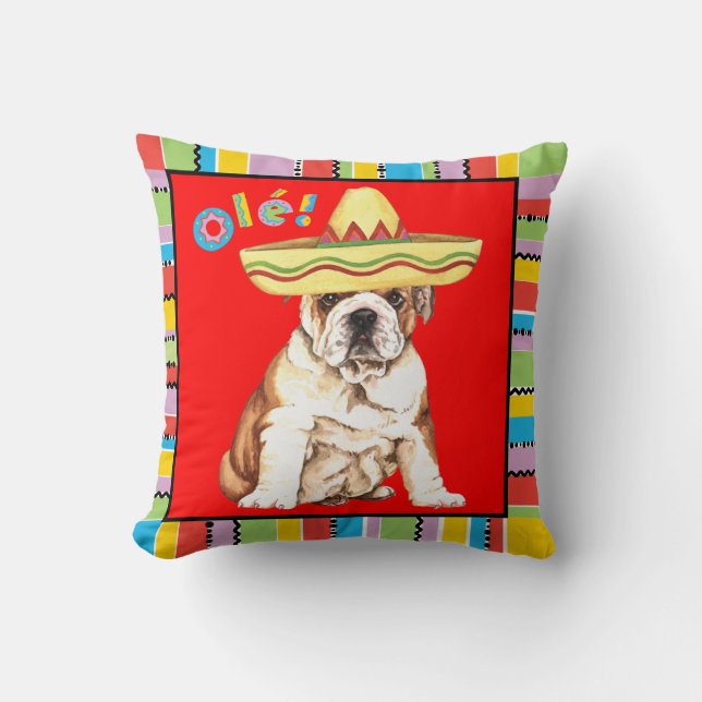 Fiesta Bulldog Throw Pillow (Front)