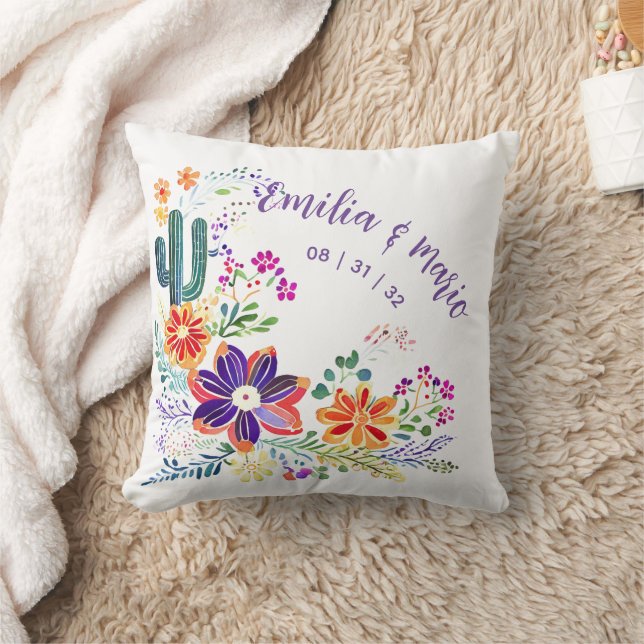 FIESTA Cacti Folkart Flowers Custom Throw Pillow (Blanket)
