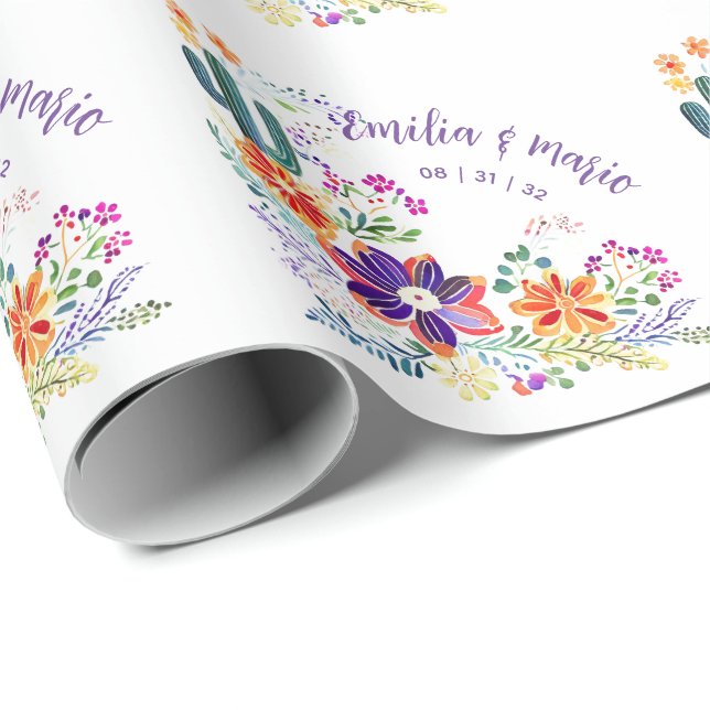 FIESTA Cacti Folkart Flowers Custom Wrapping Paper (Roll Corner)