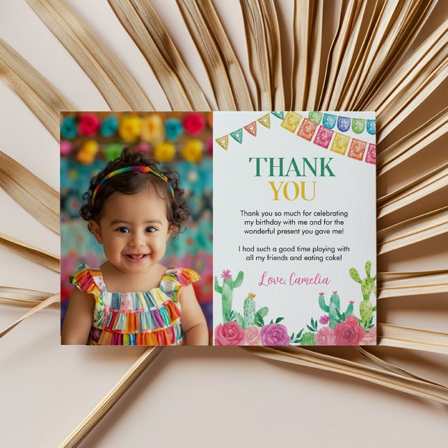 Fiesta Cactus Birthday Photo Thank You Card (Creator Uploaded)