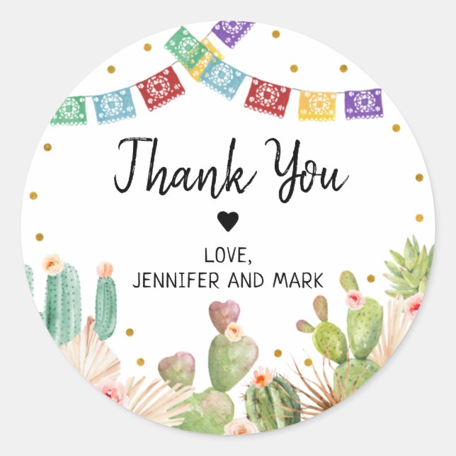 Fiesta Cactus Boho Bridal Shower Classic Round Sticker (Front)