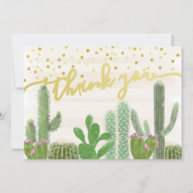 Fiesta Cactus Boho Bridal Shower Thank You Card (Front)
