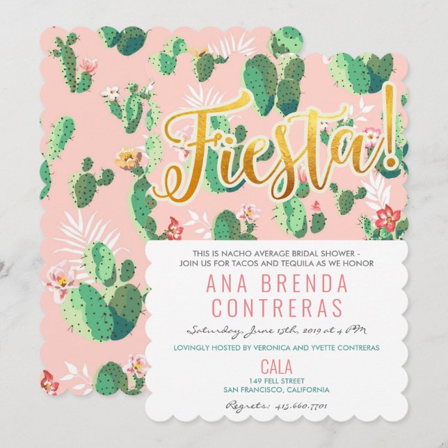 Fiesta Cactus Bridal Shower Invitation (Front/Back)