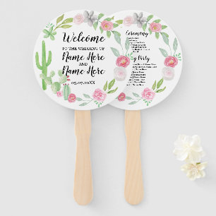 Fiesta Cactus Floral Wedding Programme Hand Fan