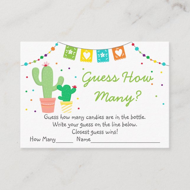 Fiesta Cactus Guess How Many Baby Shower Game Enclosure Card (Front)