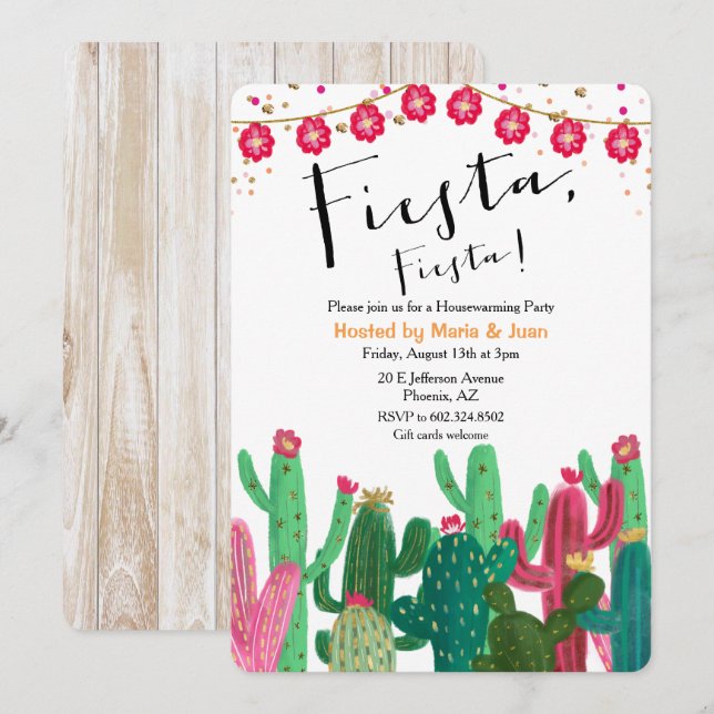 Fiesta Cactus Housewarming Party Invitation (Front/Back)