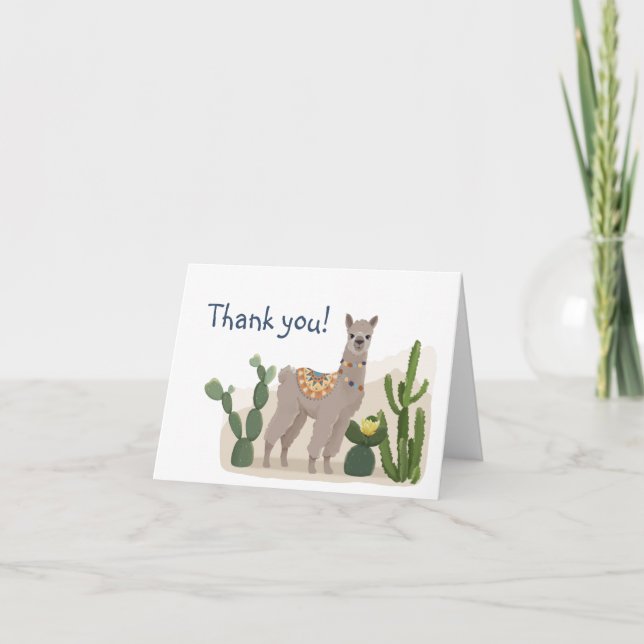 Fiesta Cactus Llama Baby Shower Thank You  Card (Front)