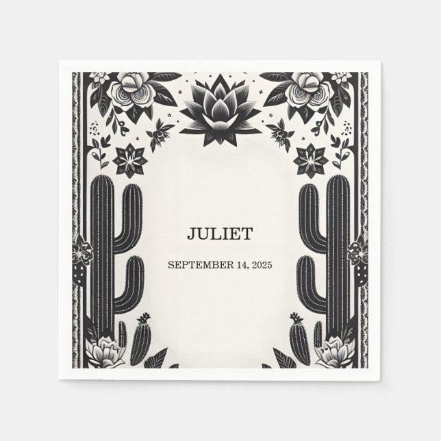 Fiesta Cactus Love In Bloom Mexicans Bridal Shower Napkin (Front)