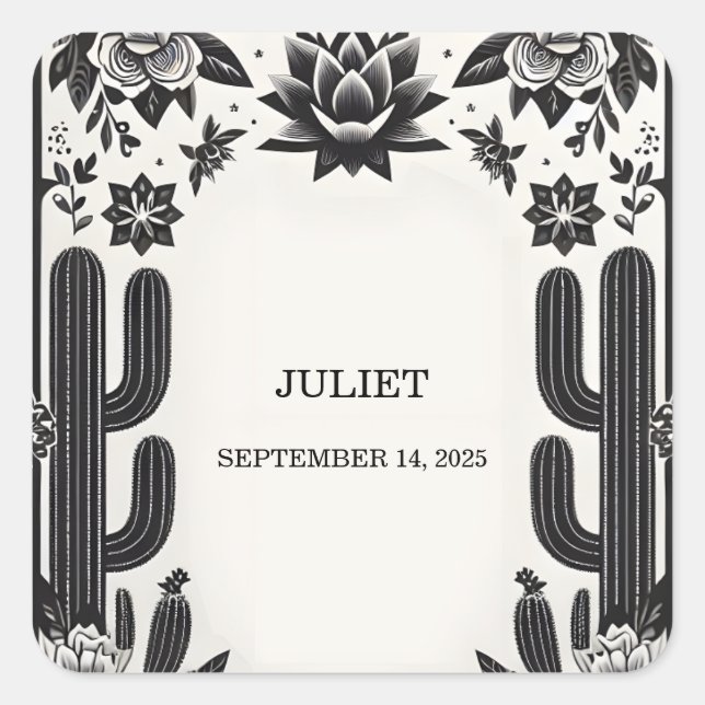 Fiesta Cactus Love In Bloom Mexicans Bridal Shower Square Sticker (Front)
