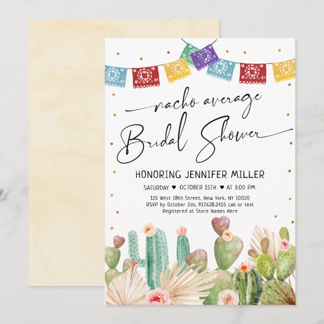Fiesta Cactus Nacho Average Bridal Shower Invitation (Front/Back)