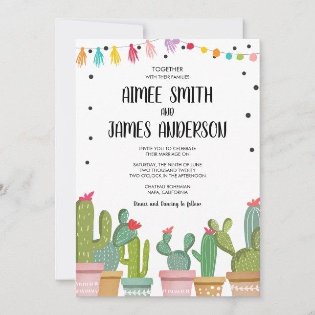 Fiesta Cactus Succulent Faire-part de mariage mexi (Devant)