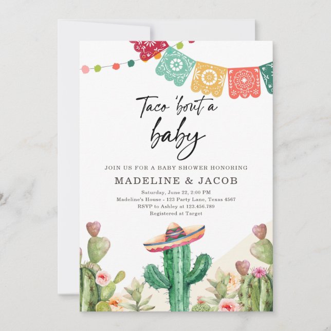 Fiesta Cactus Watercolor Baby Couples Shower Invit Invitation (Front)