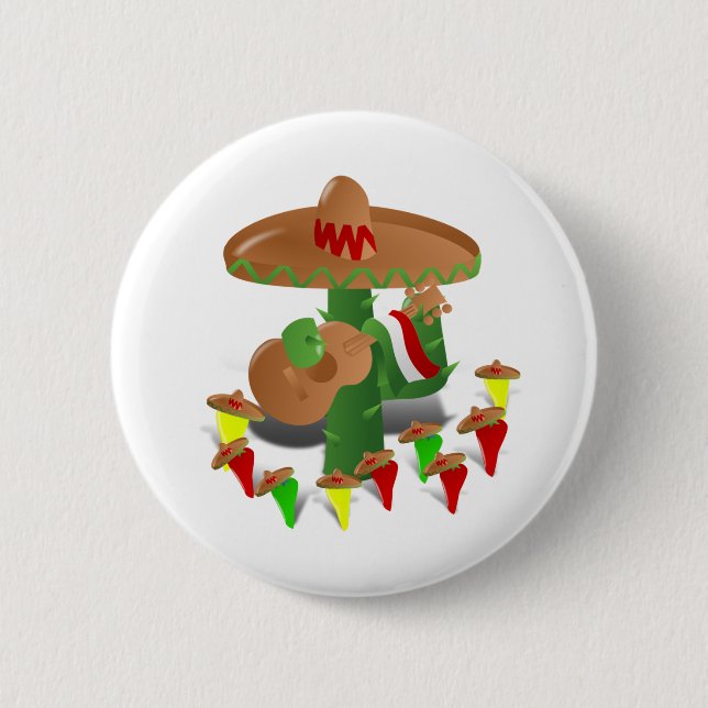 Fiesta Cactus with Guitar & Dancing Peppers 2 Inch Round Button (Front)