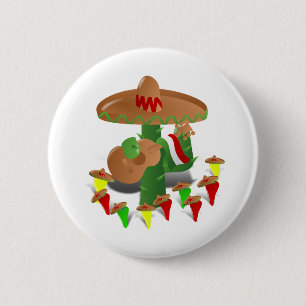 Fiesta Cactus with Guitar & Dancing Peppers 2 Inch Round Button
