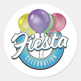 Fiesta Celebration retro blue logo Classic Round Sticker
