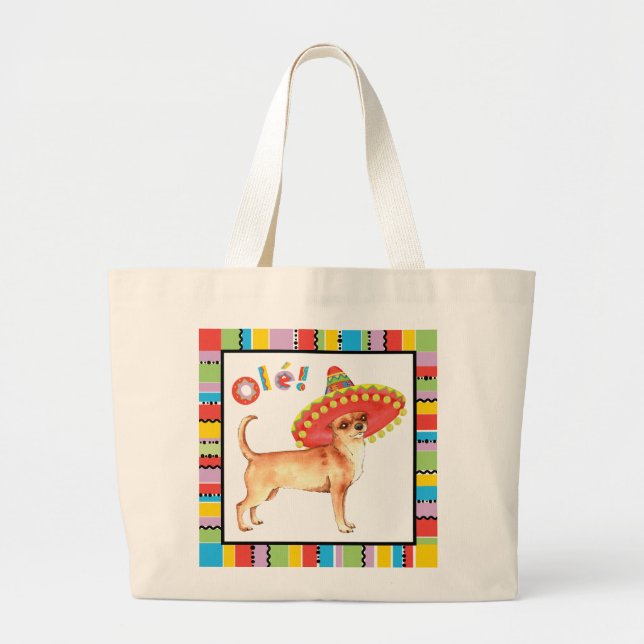 Fiesta Chihuahua Large Tote Bag (Front)
