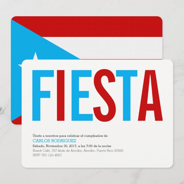 Fiesta : Ciel: Invitation Porto Rico Flag (Devant / Derrière)