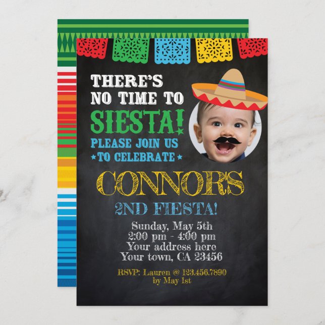 Fiesta, Cinco de mayo Birthday with Photo Invitation (Front/Back)