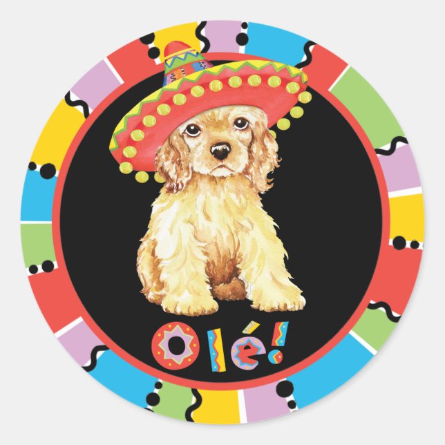Fiesta Cocker Spaniel Classic Round Sticker (Front)