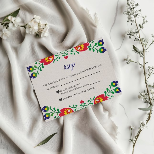 Fiesta Colorful Floral Botanical Spanish Wedding RSVP Card (Fiesta Colorful Floral Botanical Spanish Wedding RSVP Card)