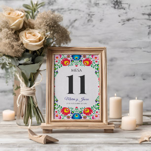 Fiesta Colorful Floral Botanical Spanish Wedding Table Number