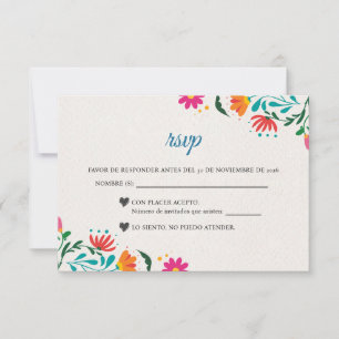 Fiesta Colorful Floral Modern Boda Spanish Wedding RSVP Card