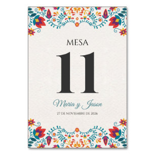 Fiesta Colorful Floral Spanish Wedding Table Number