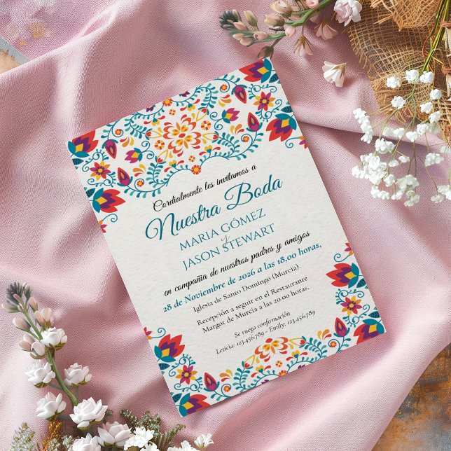 Fiesta Colourful Botanical Floral Spanish Wedding Invitation (Fiesta Colorful Botanical Floral Spanish Wedding Invitation)