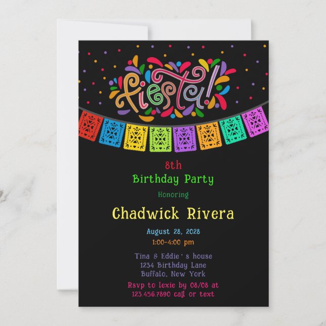 Fiesta Colourful Dots Flag Banner Birthday Party Invitation (Front)