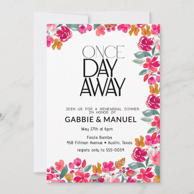 Fiesta Colourful Floral Black Rehearsal Dinner Invitation (Front)