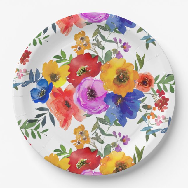 Fiesta Colourful Flower Mexican Wedding Engagement Paper Plate (Front)