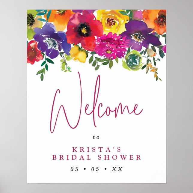 Fiesta Colourful Flowers Bridal Shower Welcome Poster (Front)