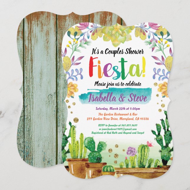 Fiesta couples douche invitation avec cactus (Devant / Derrière)