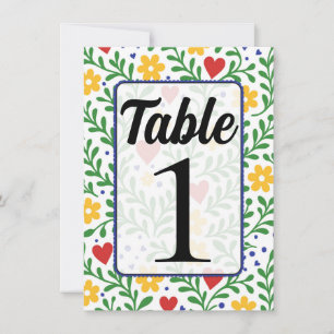 Fiesta de Amor Bold Colourful Floral Table Number