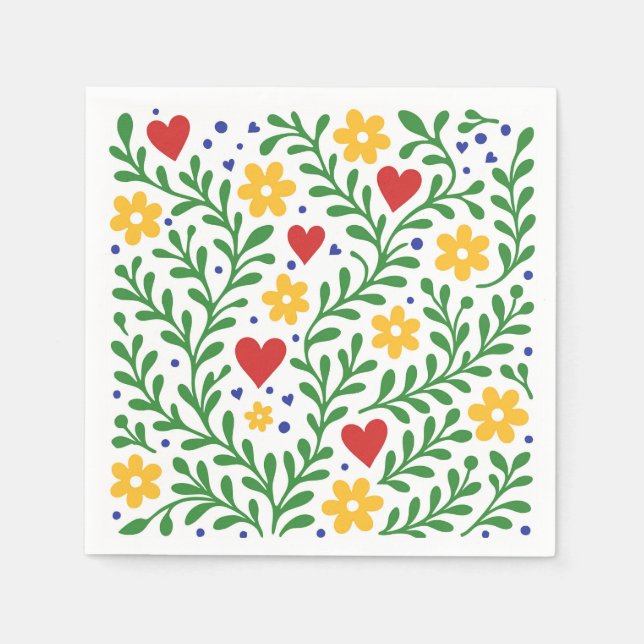Fiesta de Amor Bold Colourful Floral Wedding Napkin (Front)