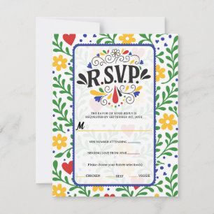 Fiesta de Amor Bold Colourful Floral Wedding RSVP  Invitation