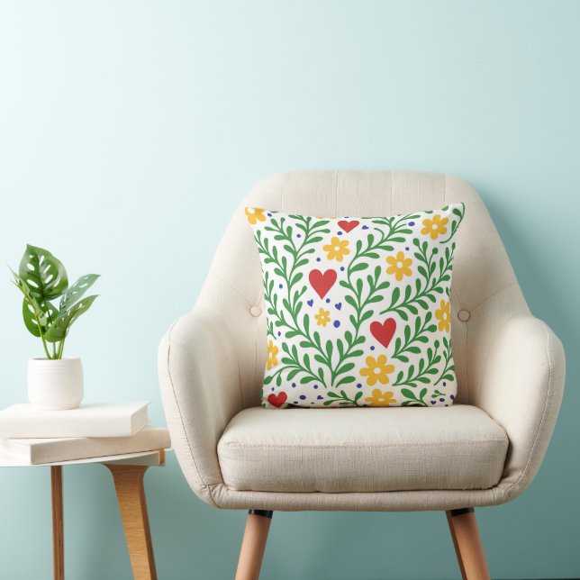 Fiesta de Amor Fun Bold Colourful Floral  Throw Pillow (Chair)