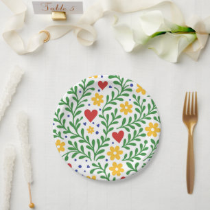 Fiesta de Amor Fun Bold Colourful Floral Wedding Paper Plate