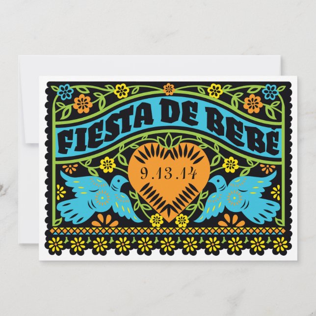 Fiesta de Bebe Colourful Love Birds Invitation (Back)