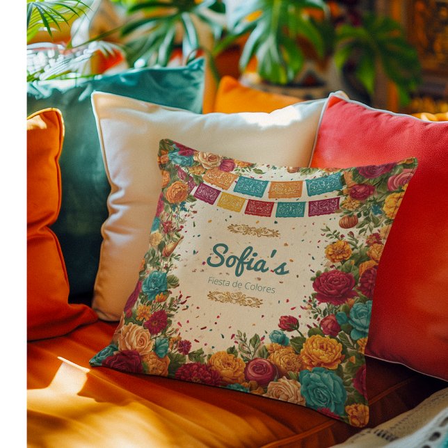 Fiesta de Colores Quinceanera, custom Throw Pillow (Creator Uploaded)